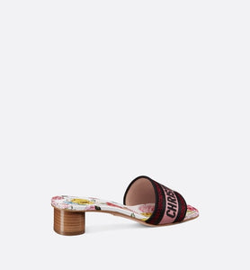 Dway Heeled Slide • White Multicolor Florilegio Embroidered Cotton