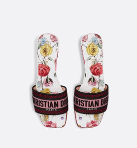Dway Heeled Slide • White Multicolor Florilegio Embroidered Cotton