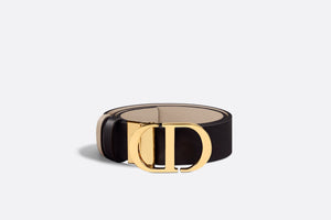 30 Montaigne Reversible Belt • Black and Powder Beige Smooth Calfskin, 35 MM