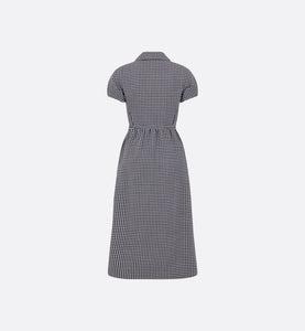 Regular-Fit Mid-Length Dress with Puff Sleeves • Black and White Houndstooth Wool