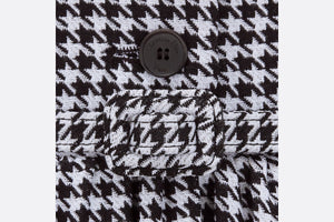 Regular-Fit Mid-Length Dress with Puff Sleeves • Black and White Houndstooth Wool
