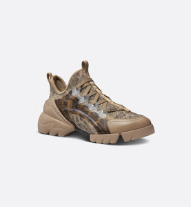 D-Connect Sneaker • Beige and Black Technical Fabric with Plan de Paris Print