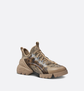 D-Connect Sneaker • Beige and Black Technical Fabric with Plan de Paris Print