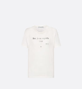 'Non Je Ne Regrette Rien' T-Shirt • White Technical Cotton Jersey with Crinkled Effect