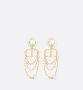 Dior Tribales Earrings • Gold-Finish Metal with White Resin Pearls and Silver-Tone Crystals