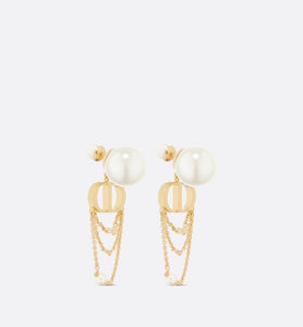 Dior Tribales Earrings • Gold-Finish Metal with White Resin Pearls and Silver-Tone Crystals