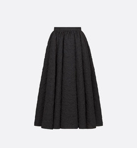 Flared Mid-Length Skirt • Black Cloqué Technical Jacquard