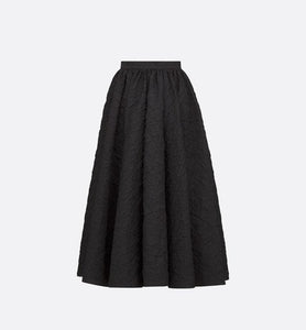 Flared Mid-Length Skirt • Black Cloqué Technical Jacquard