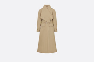 Belted Trench Coat with Criss Cross Collar • Beige Cotton Gabardine