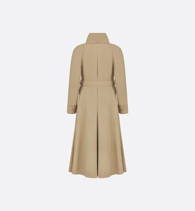 Belted Trench Coat with Criss Cross Collar • Beige Cotton Gabardine