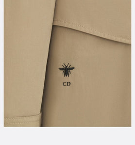 Belted Trench Coat with Criss Cross Collar • Beige Cotton Gabardine