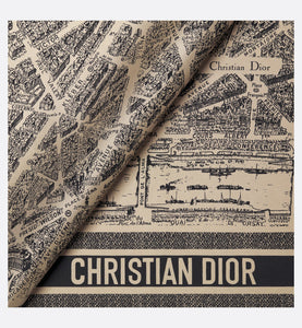 Plan de Paris 90 Square Scarf • Beige and Black Silk Twill