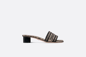 Dway Heeled Slide • Beige and Black Cotton Embroidered with Plan de Paris Motif