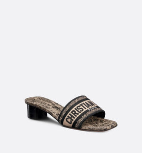 Dway Heeled Slide • Beige and Black Cotton Embroidered with Plan de Paris Motif