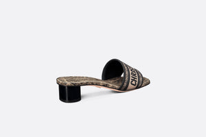 Dway Heeled Slide • Beige and Black Cotton Embroidered with Plan de Paris Motif