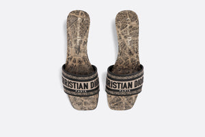 Dway Heeled Slide • Beige and Black Cotton Embroidered with Plan de Paris Motif