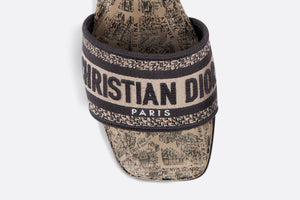 Dway Heeled Slide • Beige and Black Cotton Embroidered with Plan de Paris Motif