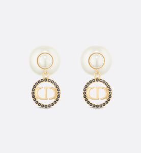 Dior Tribales Earrings • Gold-Finish Metal with White Resin Pearls and Hematite-Colored Crystals