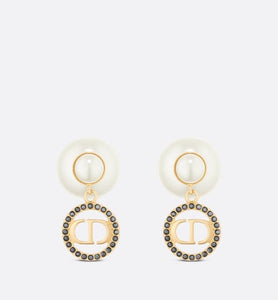 Dior Tribales Earrings • Gold-Finish Metal with White Resin Pearls and Hematite-Colored Crystals
