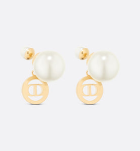 Dior Tribales Earrings • Gold-Finish Metal with White Resin Pearls and Hematite-Colored Crystals