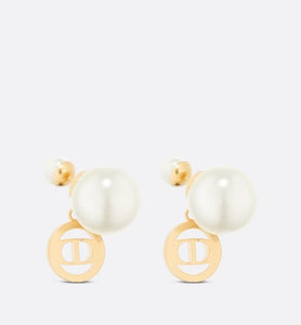 Dior Tribales Earrings • Gold-Finish Metal with White Resin Pearls and Hematite-Colored Crystals