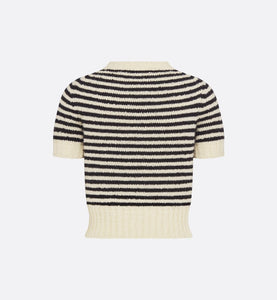 Dior Marinière Short-Sleeved Sweater • Ecru and Black Technical Cotton, Wool and Mohair Knit with Signature