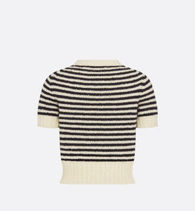 Dior Marinière Short-Sleeved Sweater • Ecru and Black Technical Cotton, Wool and Mohair Knit with Signature