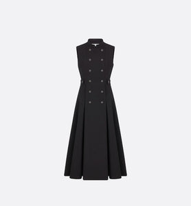 Flared Mid-Length Dress • Black Wool and Silk
