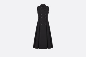 Flared Mid-Length Dress • Black Wool and Silk