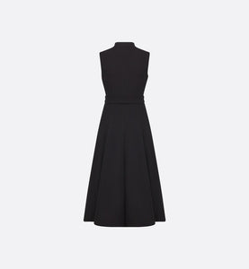 Flared Mid-Length Dress • Black Wool and Silk
