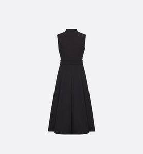 Flared Mid-Length Dress • Black Wool and Silk