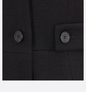 Flared Mid-Length Dress • Black Wool and Silk