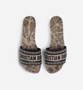 Dway Slide • Beige and Black Cotton Embroidered with Plan de Paris Motif