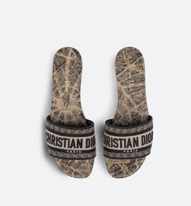 Dway Slide • Beige and Black Cotton Embroidered with Plan de Paris Motif