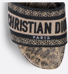 Dway Slide • Beige and Black Cotton Embroidered with Plan de Paris Motif