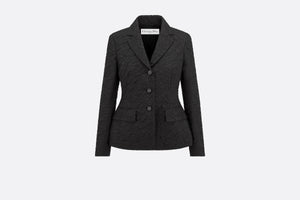 Fitted Jacket • Black Cloqué-Effect Technical Jacquard
