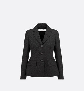 Fitted Jacket • Black Cloqué-Effect Technical Jacquard