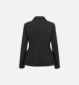 Fitted Jacket • Black Cloqué-Effect Technical Jacquard