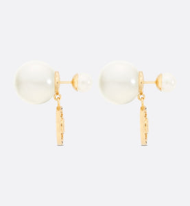 Dior Tribales Earrings • Gold-Finish Metal with White Resin Pearls and Hematite-Colored Crystals