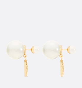 Dior Tribales Earrings • Gold-Finish Metal with White Resin Pearls and Hematite-Colored Crystals