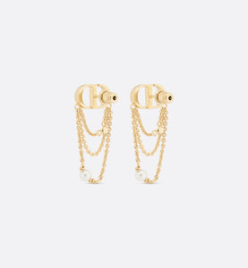 Petit CD Earrings • Gold-Finish Metal with White Resin Pearls and Silver-Tone Crystals