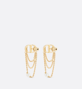 Petit CD Earrings • Gold-Finish Metal with White Resin Pearls and Silver-Tone Crystals