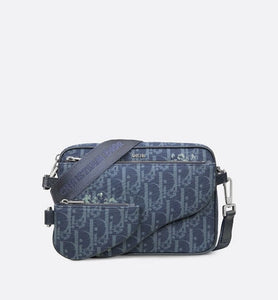 DIOR TEARS Saddle Triple Pouch • Denim Blue Dior Oblique and Peace Sign Dior Tears