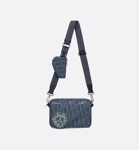 DIOR TEARS Saddle Triple Pouch • Denim Blue Dior Oblique and Peace Sign Dior Tears