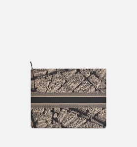 DiorTravel Zipped Pouch • Black and Beige Technical Fabric with Plan de Paris Motif