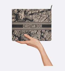 DiorTravel Zipped Pouch • Black and Beige Technical Fabric with Plan de Paris Motif