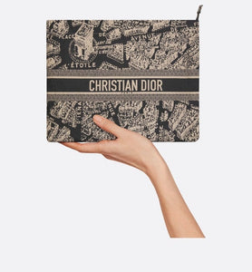 DiorTravel Zipped Pouch • Black and Beige Technical Fabric with Plan de Paris Motif