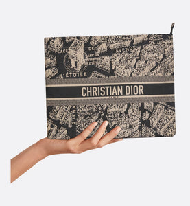 DiorTravel Zipped Pouch • Black and Beige Technical Fabric with Plan de Paris Motif