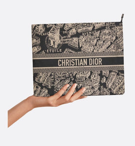 DiorTravel Zipped Pouch • Black and Beige Technical Fabric with Plan de Paris Motif