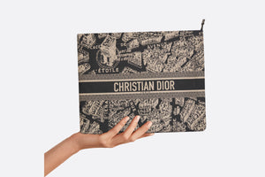 DiorTravel Zipped Pouch • Black and Beige Technical Fabric with Plan de Paris Motif